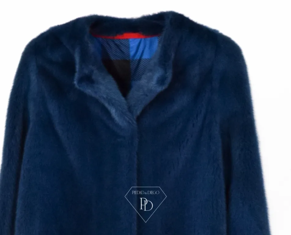 Abrigo de Visón sin cuello en Azul – Abrigo de piel de Visón