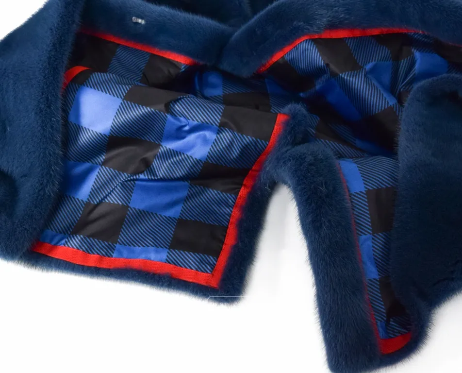 Abrigo de Visón sin cuello en Azul – Abrigo de piel de Visón
