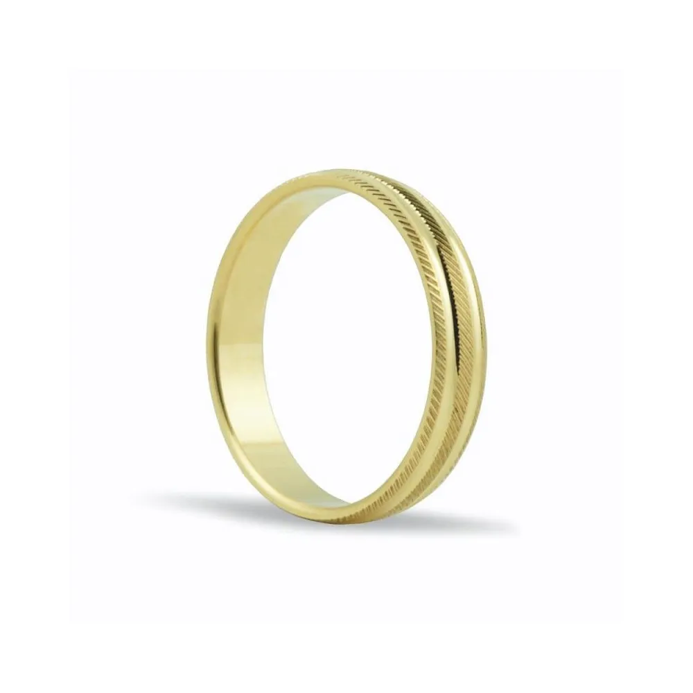 Alianza de oro 18k de 4 mm y dibujo estriado