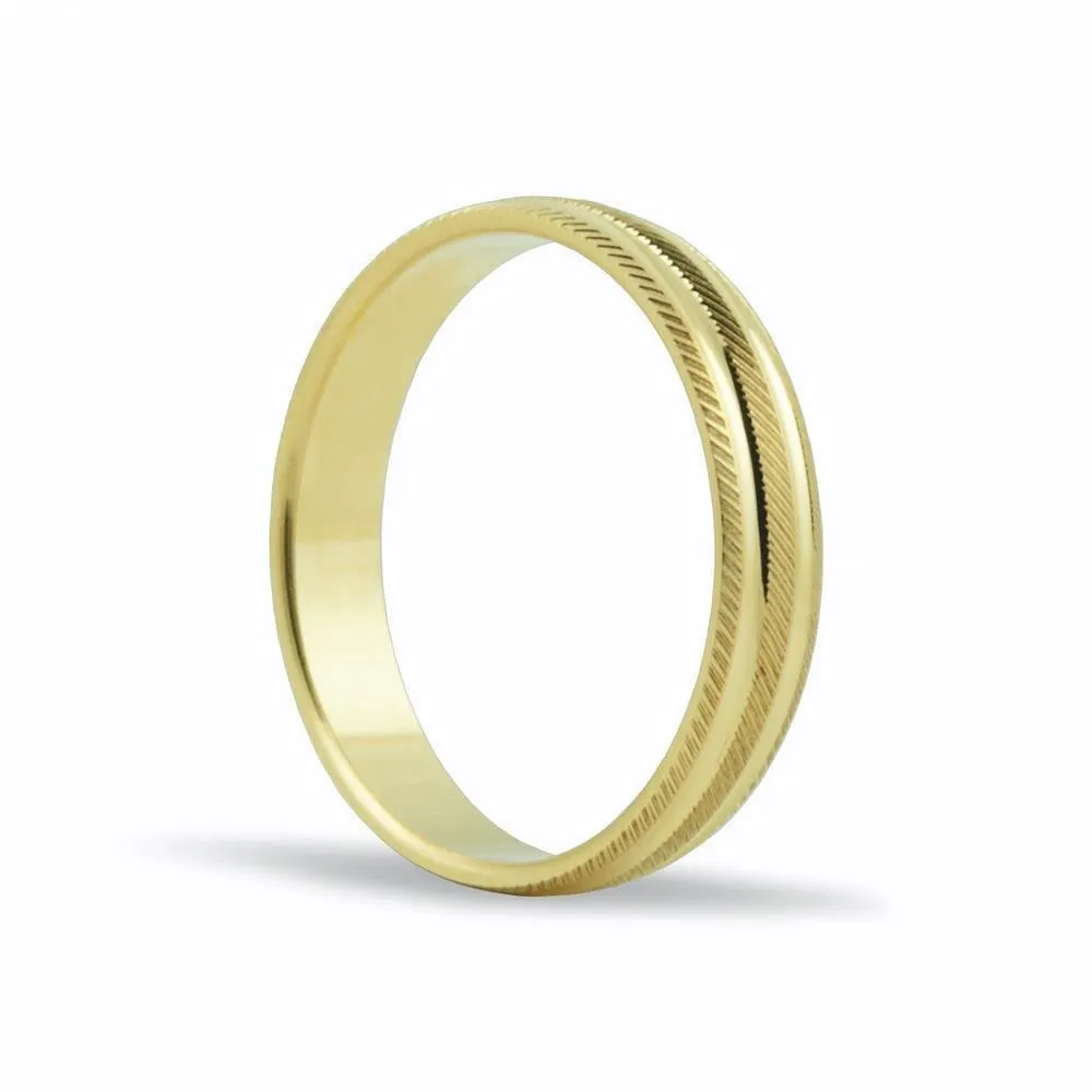 Alianza de oro 18k de 4 mm y dibujo estriado