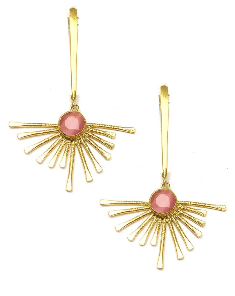 Alta bisueteria, pendientes largos mujer rosa palo, pendientes rayos