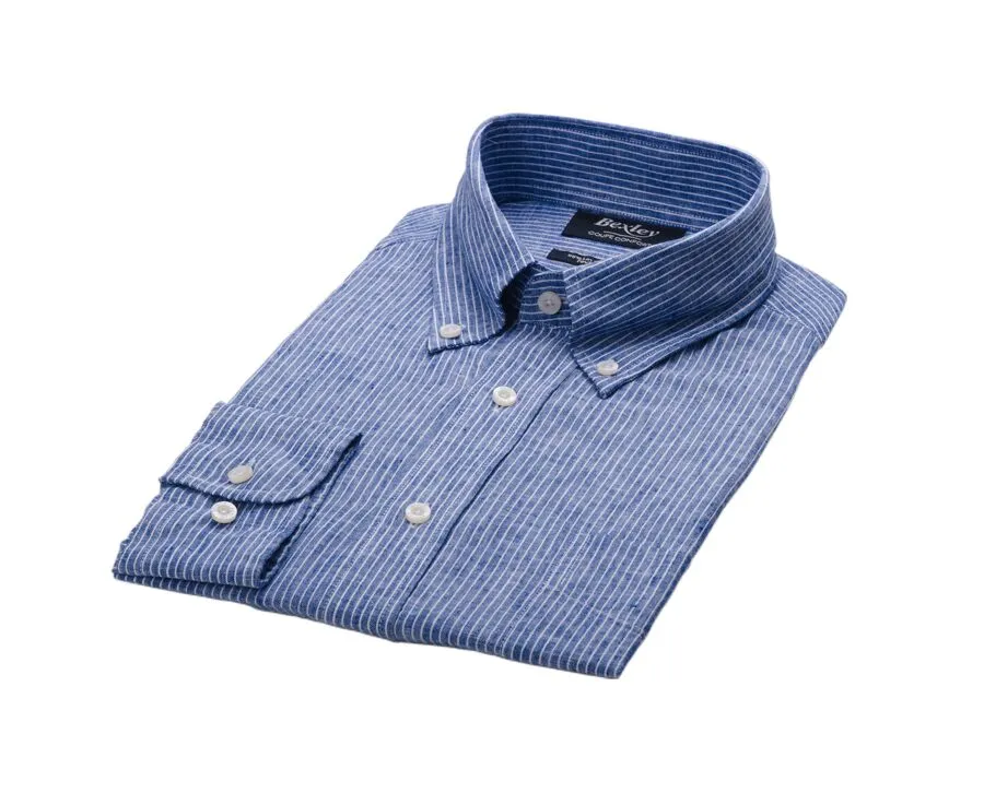 BLUE CHAMBRAY & WHITE TRIM LONG SLEEVE COTTON LINEN SHIRT  COLTEN