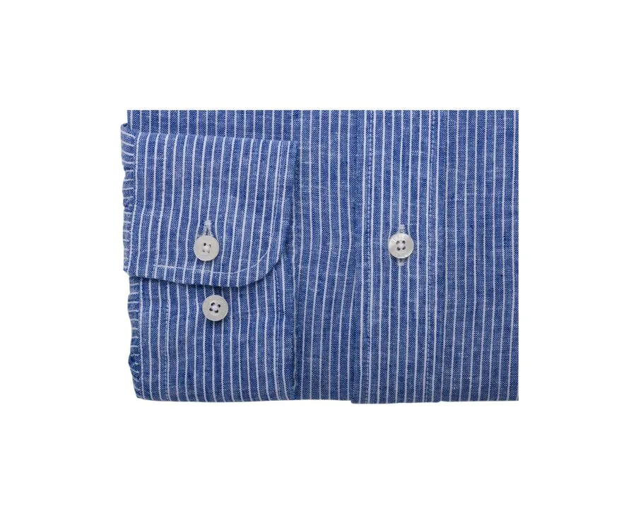 BLUE CHAMBRAY & WHITE TRIM LONG SLEEVE COTTON LINEN SHIRT  COLTEN