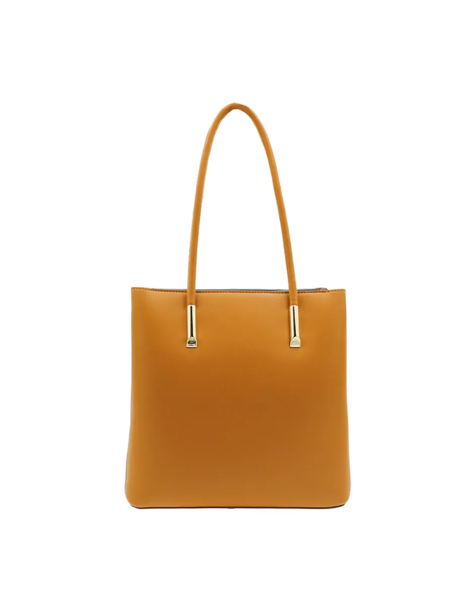 Bolsa Satchel Doble asa Color Café Exterior Piel sintética de RBCOLLECTION