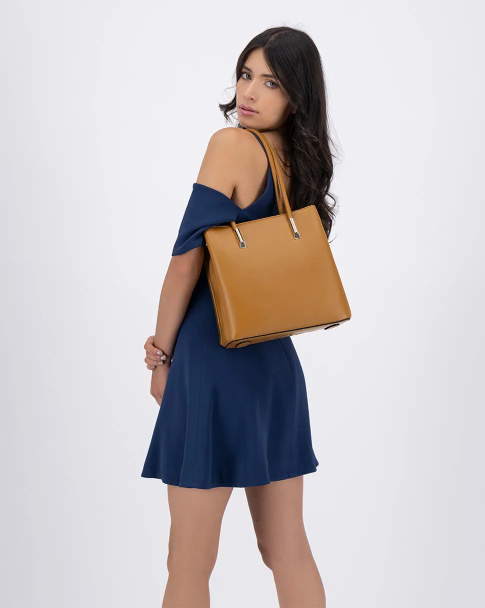 Bolsa Satchel Doble asa Color Café Exterior Piel sintética de RBCOLLECTION