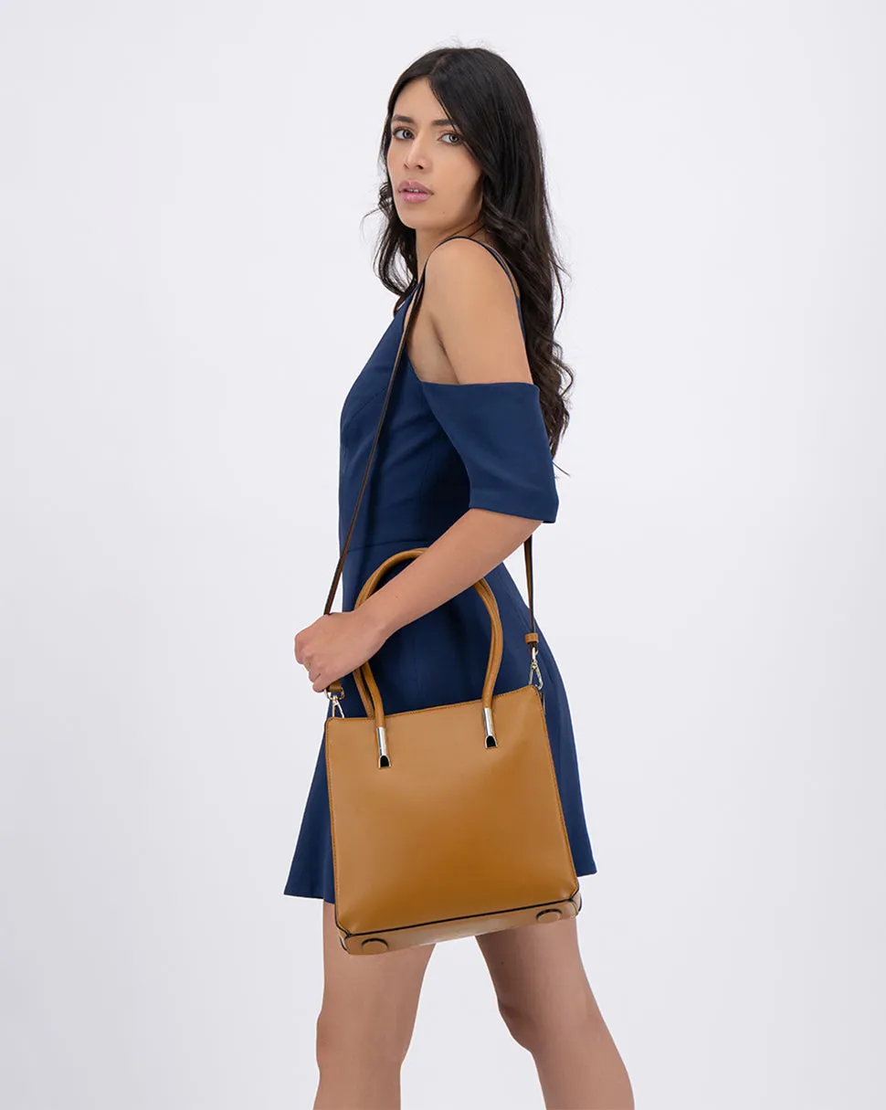 Bolsa Satchel Doble asa Color Café Exterior Piel sintética de RBCOLLECTION