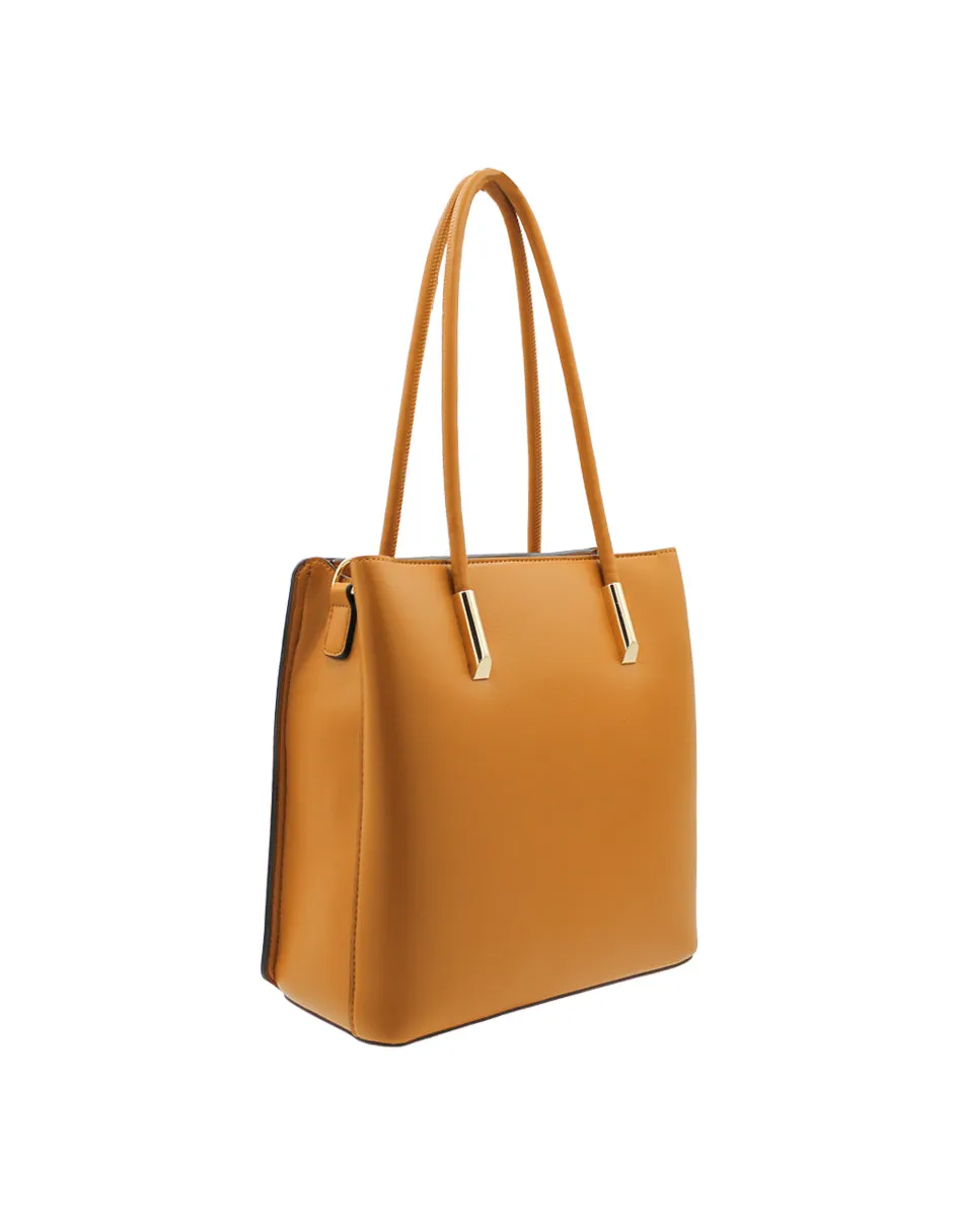 Bolsa Satchel Doble asa Color Café Exterior Piel sintética de RBCOLLECTION