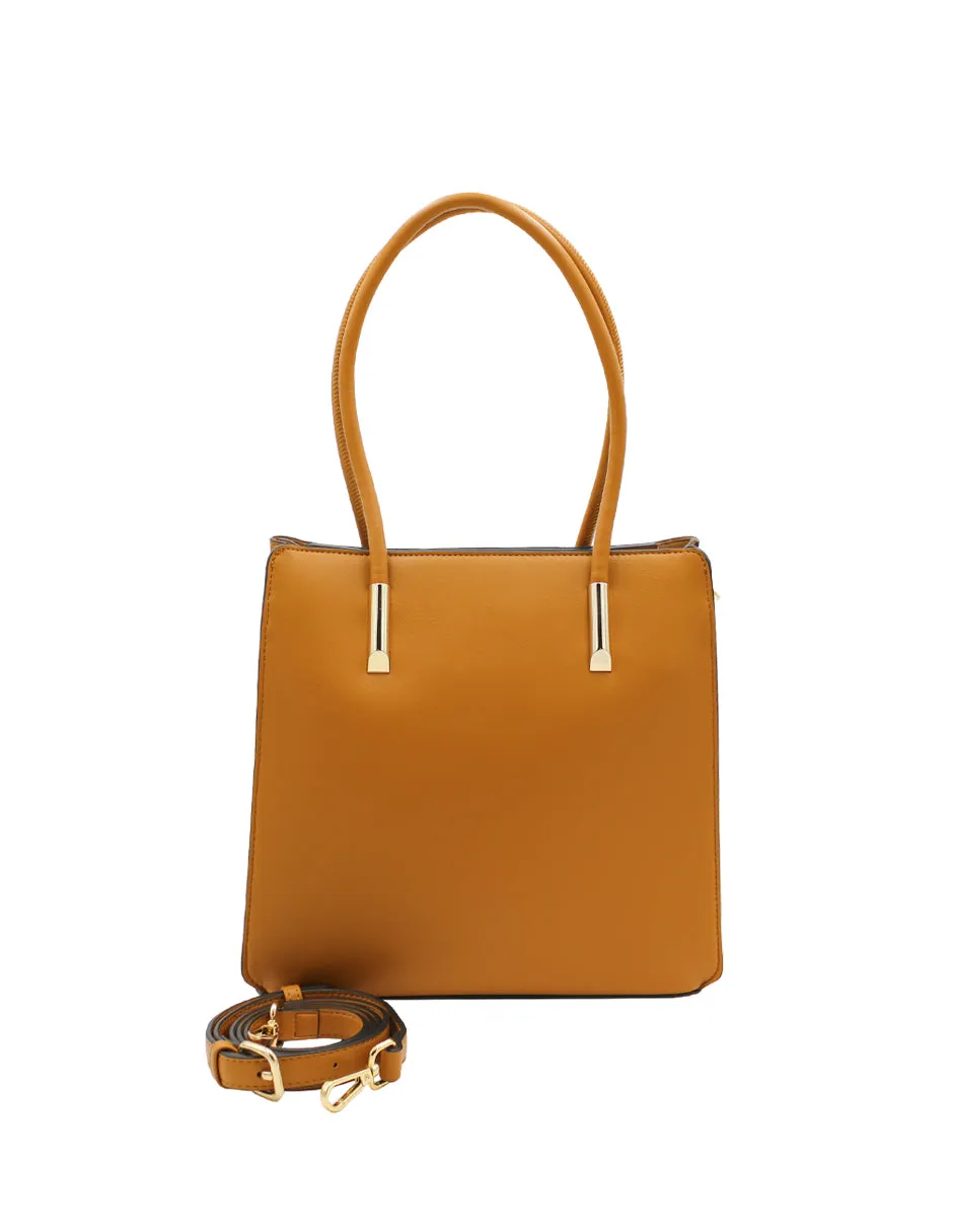 Bolsa Satchel Doble asa Color Café Exterior Piel sintética de RBCOLLECTION