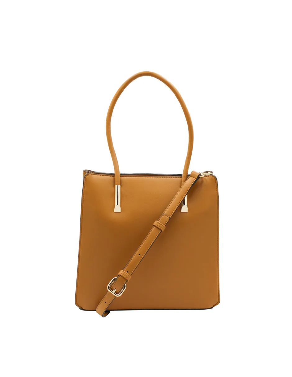 Bolsa Satchel Doble asa Color Café Exterior Piel sintética de RBCOLLECTION