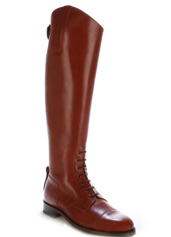 Bota hipica piel marron con cordones a medida
