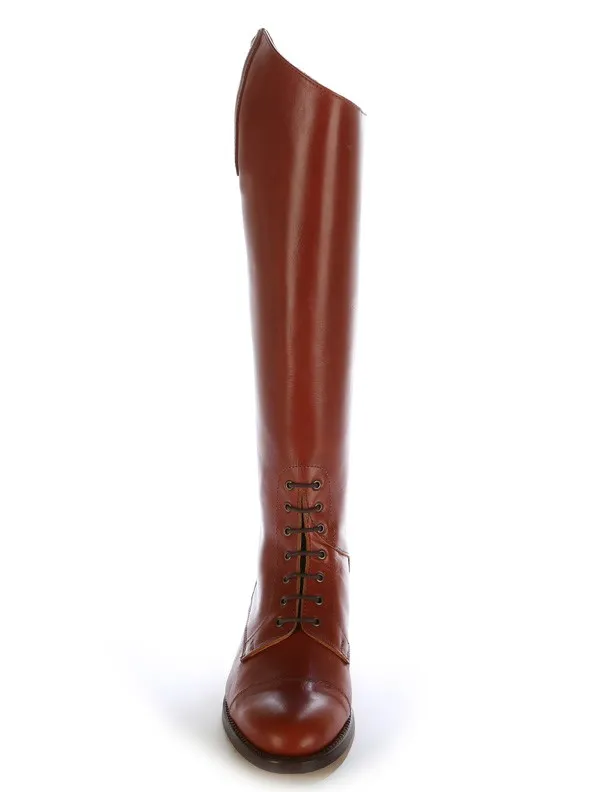 Bota hipica piel marron con cordones a medida
