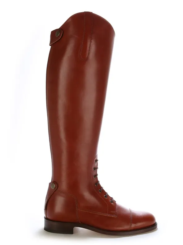 Bota hipica piel marron con cordones a medida
