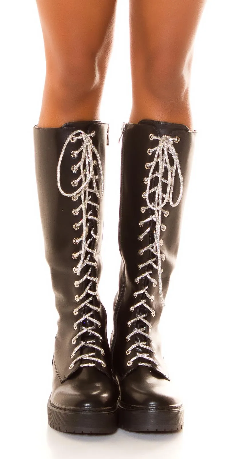 Botas Biker y cordones brillantes negro