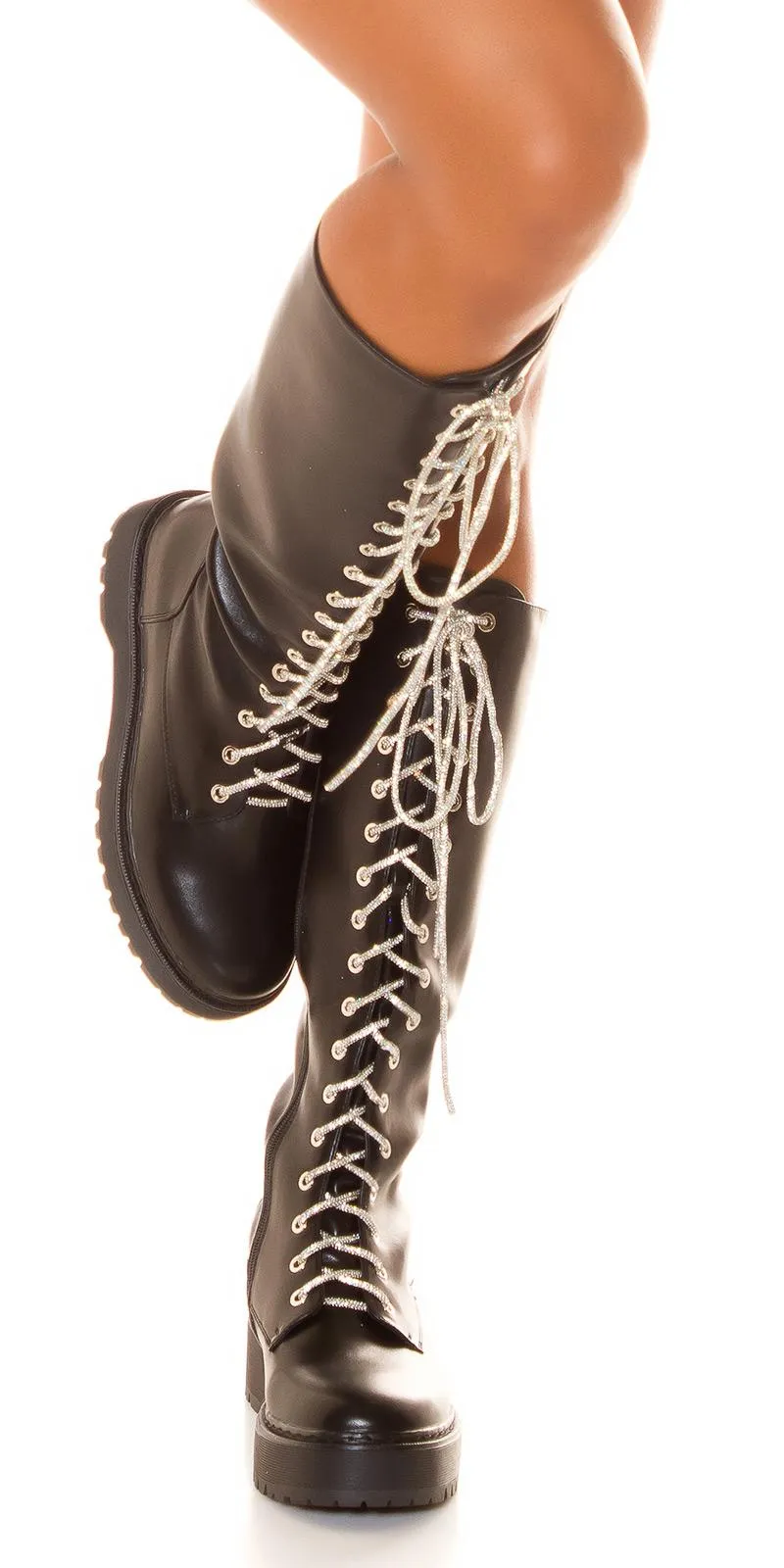 Botas Biker y cordones brillantes negro