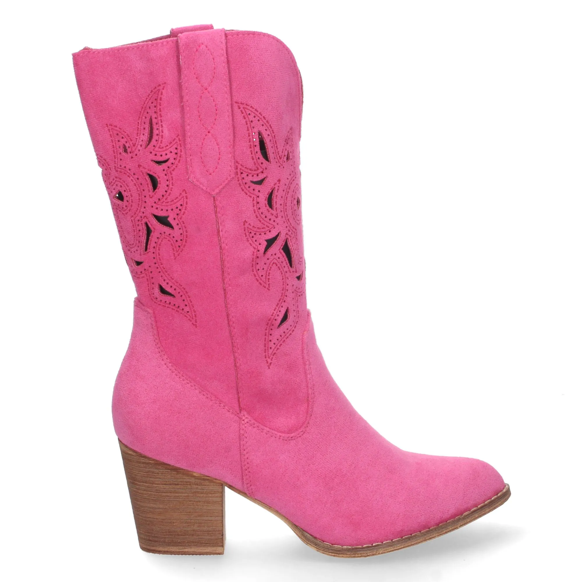 Botas camperas de tacón medio con calados mujer color fucsia