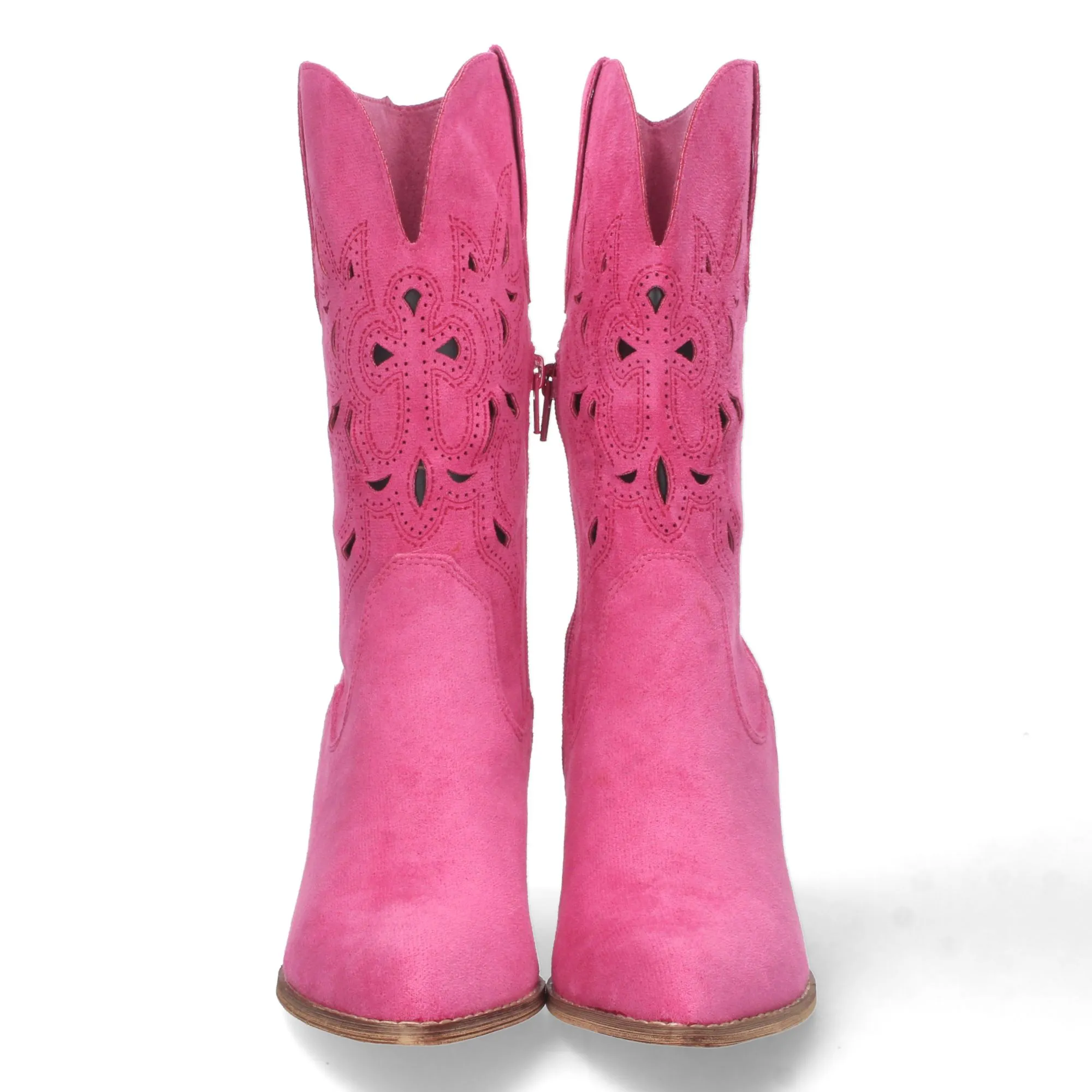 Botas camperas de tacón medio con calados mujer color fucsia