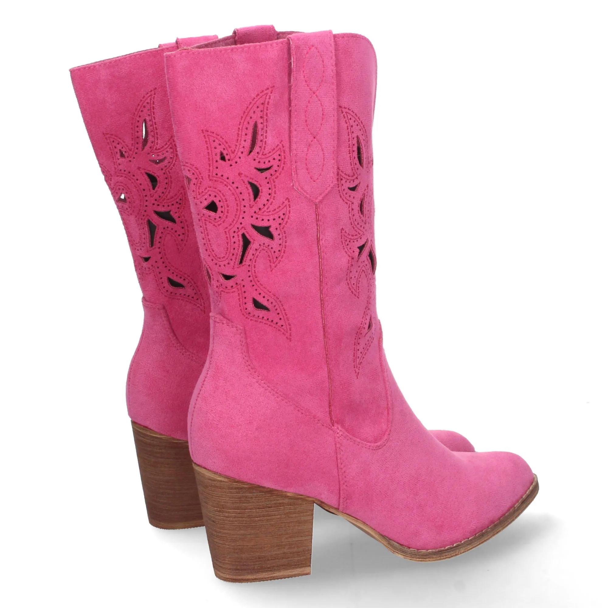 Botas camperas de tacón medio con calados mujer color fucsia