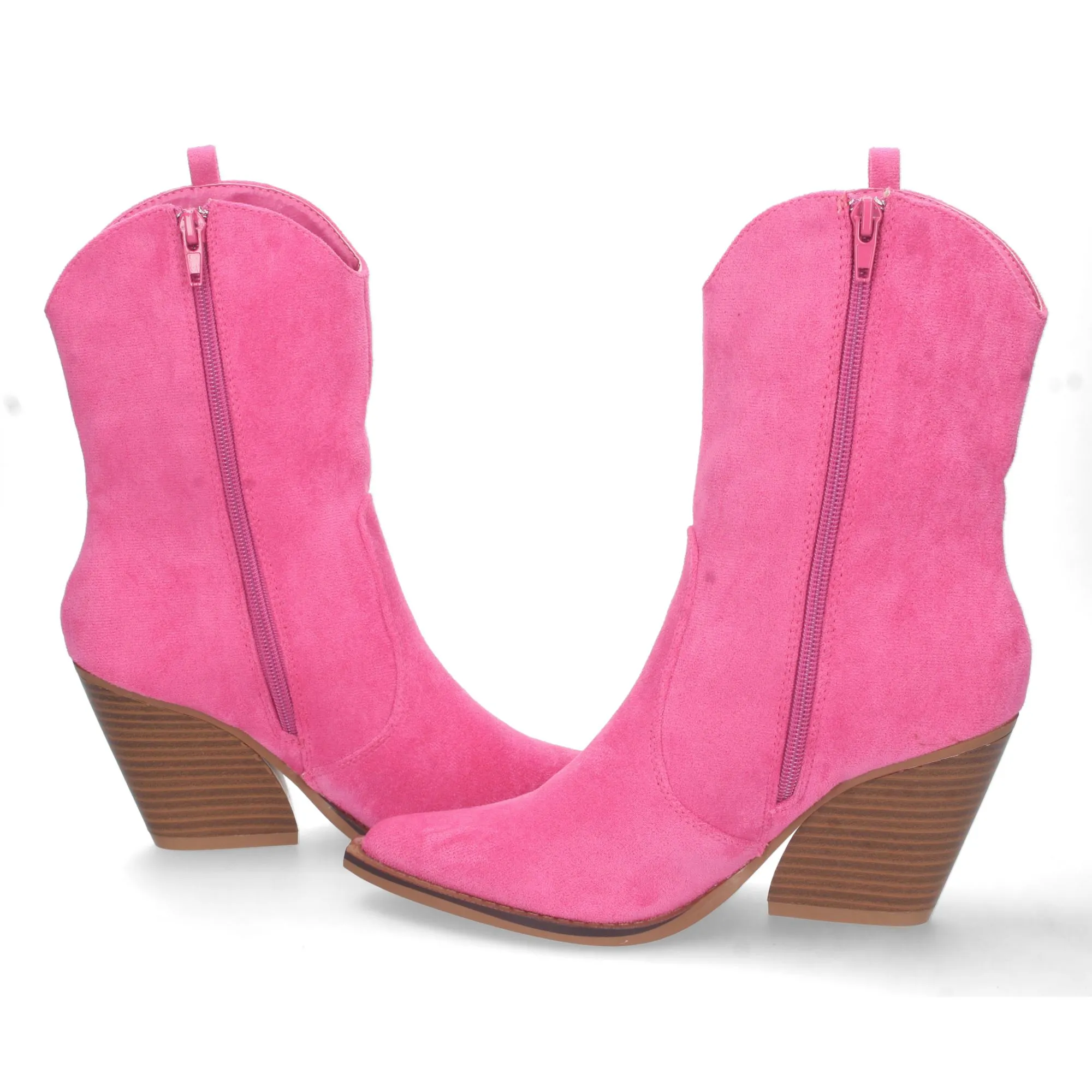Botas cowboy tacon medio campero mujer color fucsia