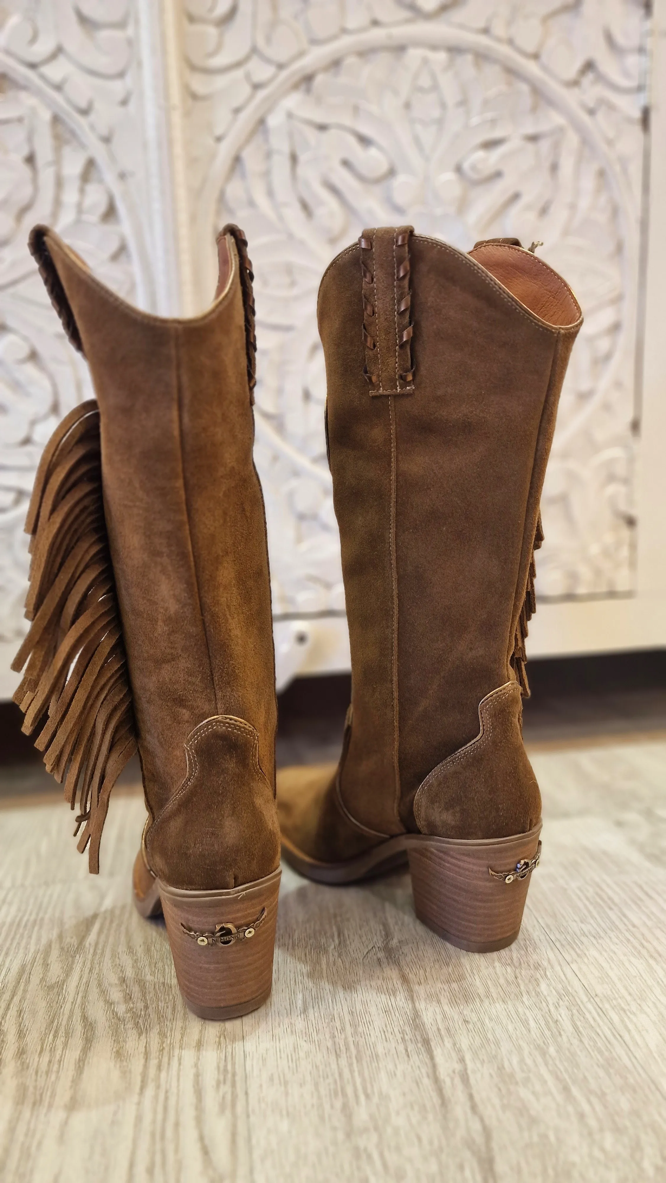 Botas piel camel flecos piedra Turquesa