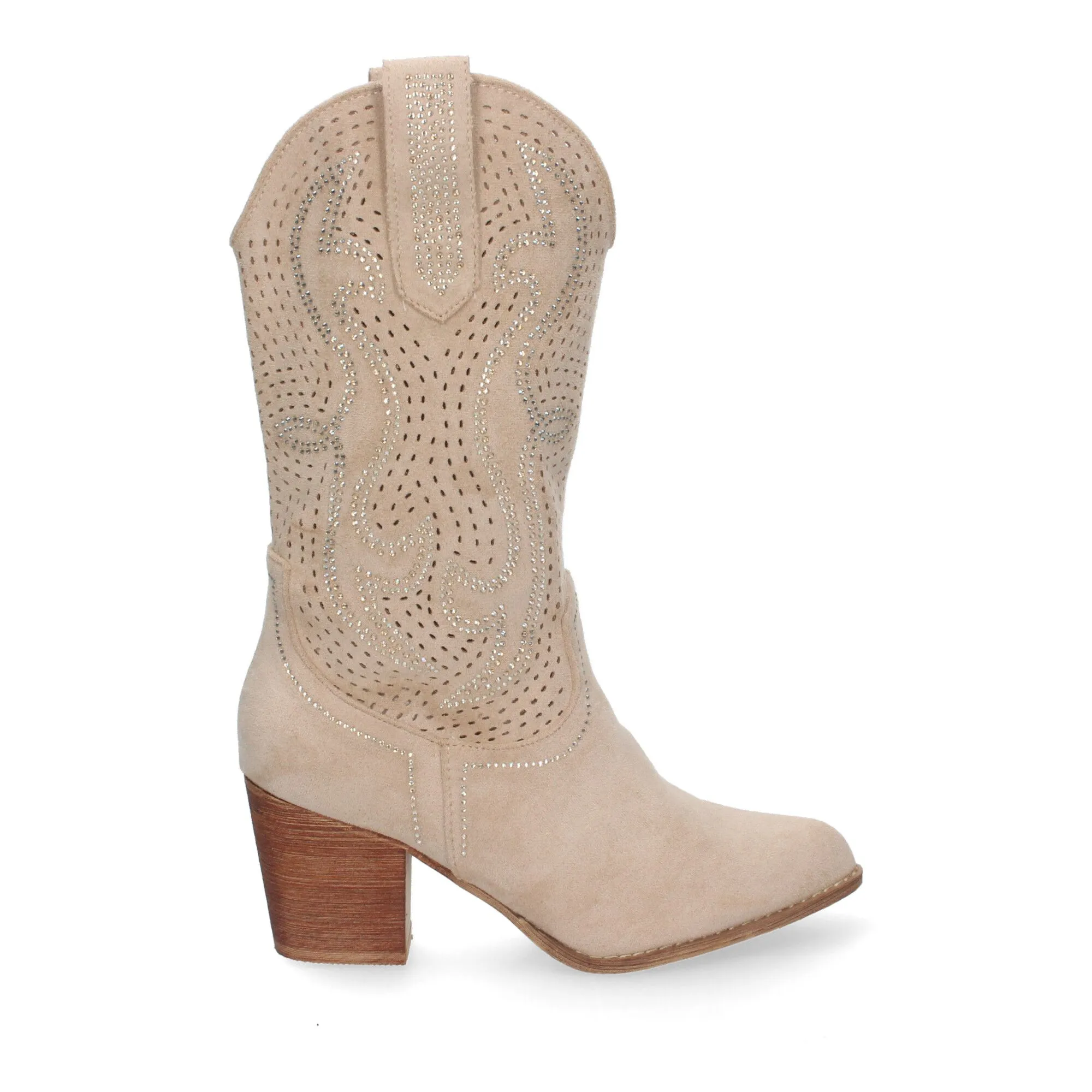 BOTAS TACóN CAMPERO CAñA CALADA COWBOY MUJER COLOR BEIGE A3237