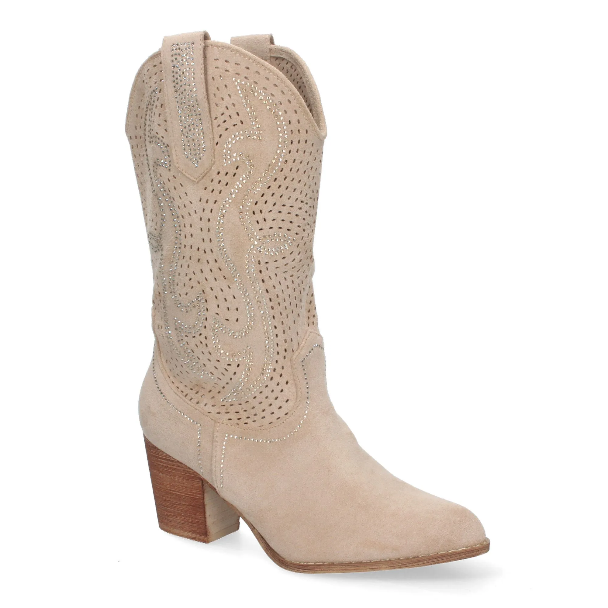 BOTAS TACóN CAMPERO CAñA CALADA COWBOY MUJER COLOR BEIGE A3237