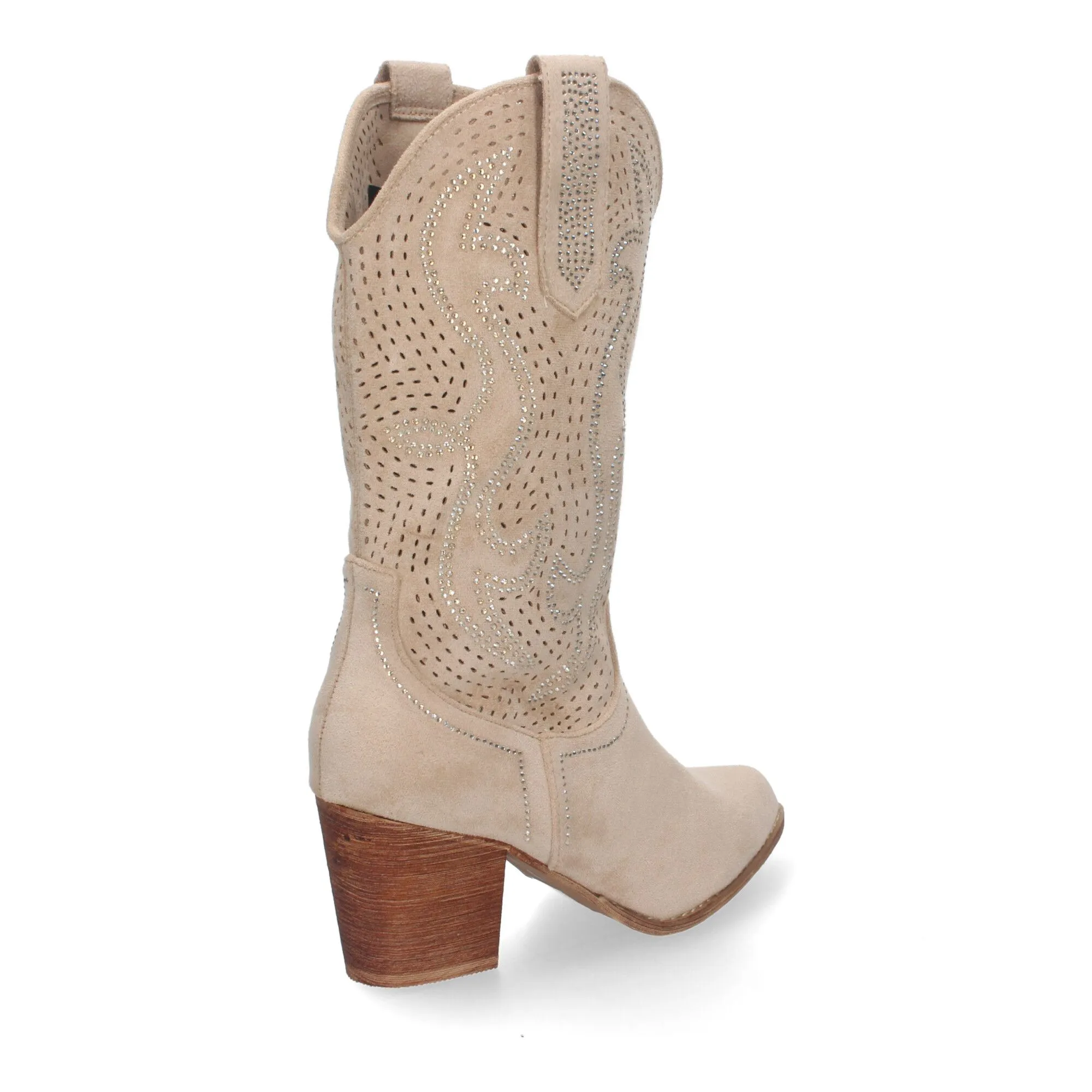 BOTAS TACóN CAMPERO CAñA CALADA COWBOY MUJER COLOR BEIGE A3237