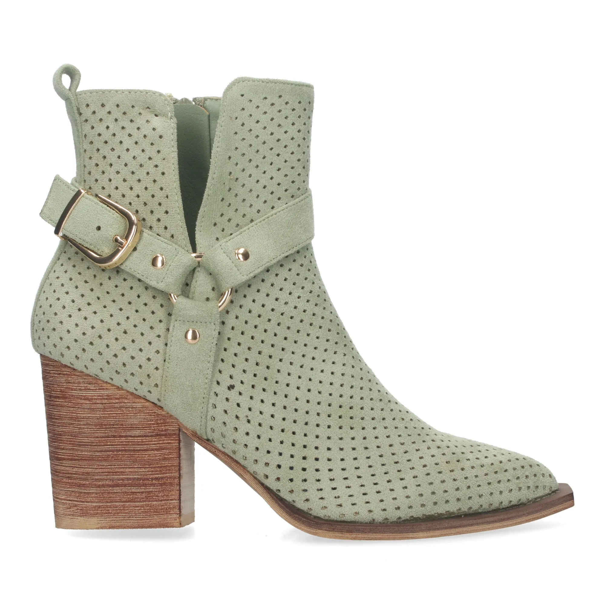 BOTINES CALADOS TACóN CAMPERO PUNTA FINA CóMODO VERDE A3017