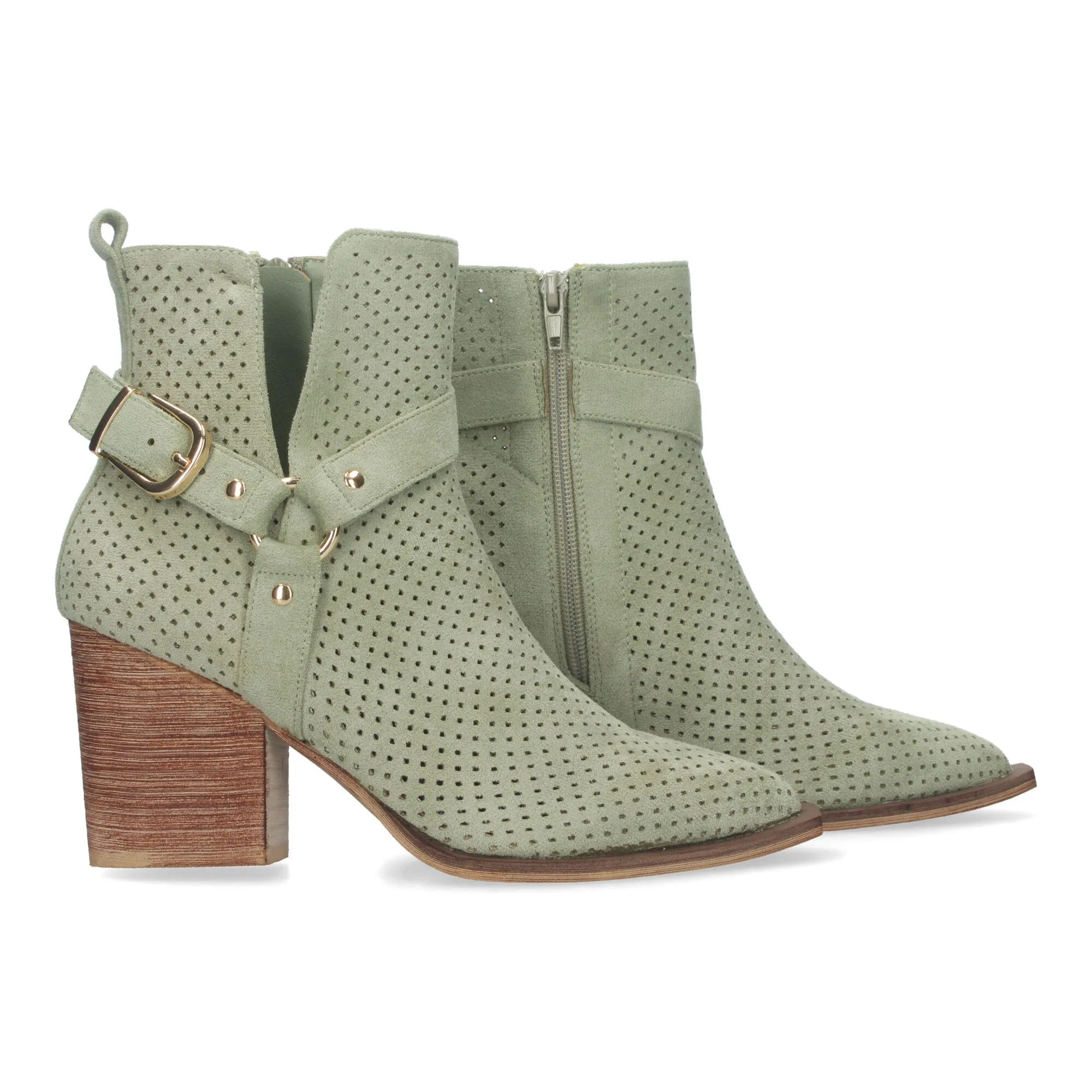BOTINES CALADOS TACóN CAMPERO PUNTA FINA CóMODO VERDE A3017
