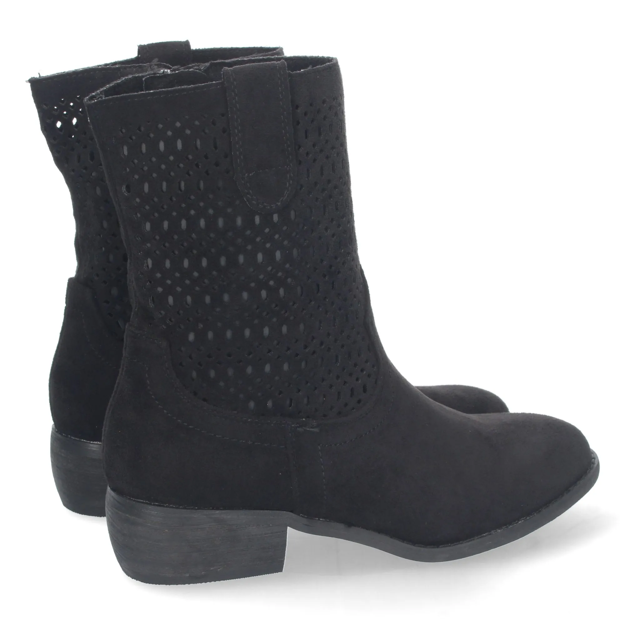 Botines tacon bajo con calados mujer color negro