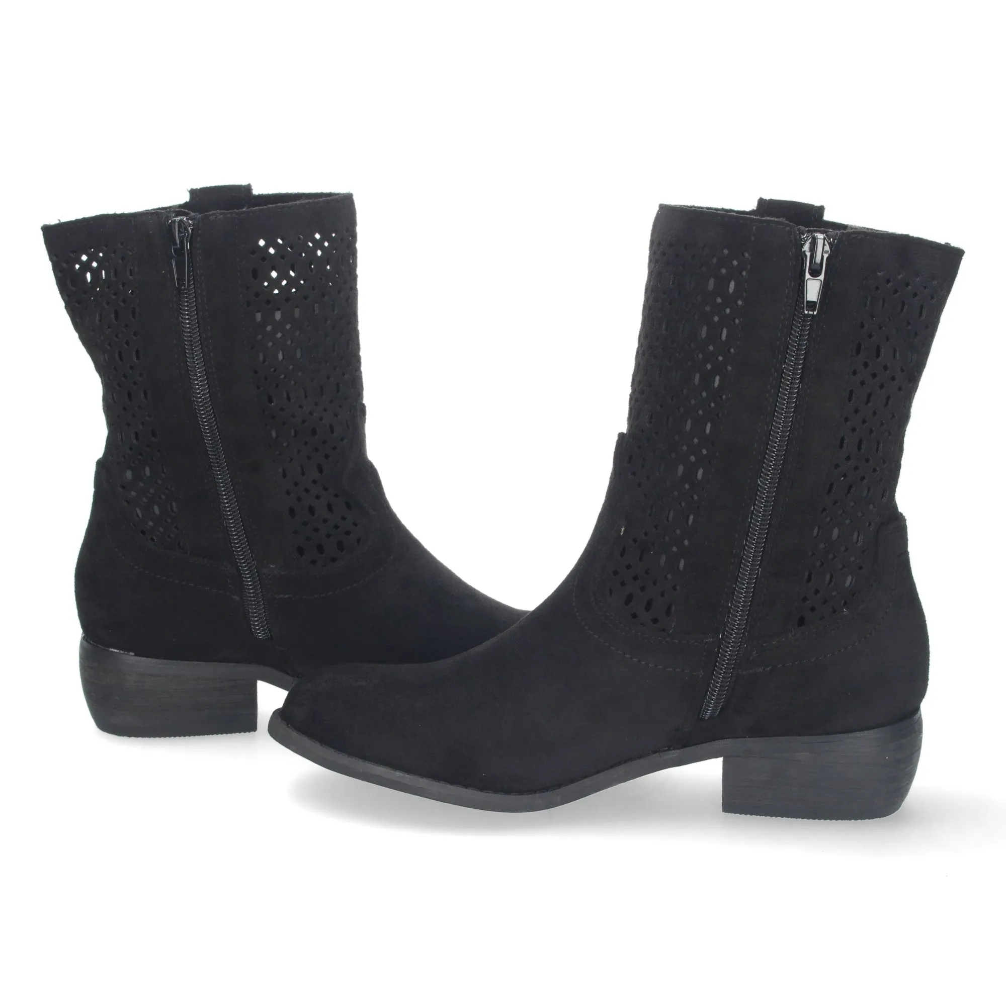 Botines tacon bajo con calados mujer color negro