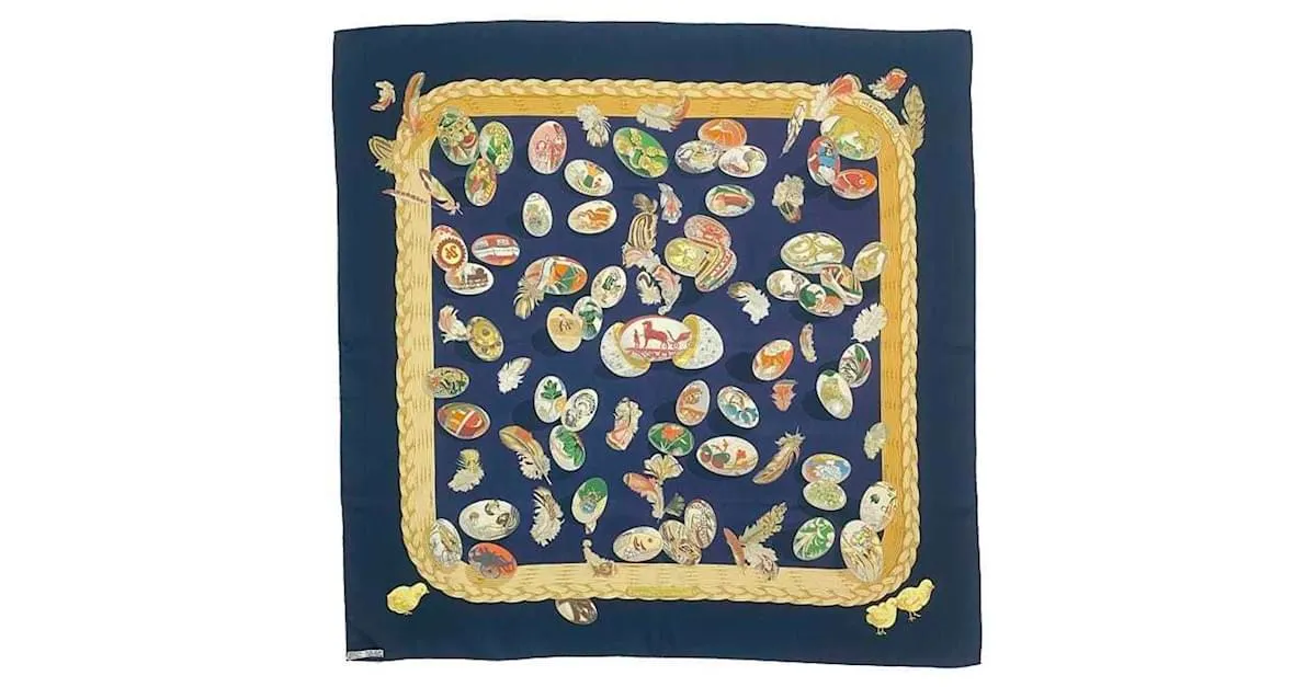 Bufanda Hermès Carré 90 Multicolor Dorado Azul marino 