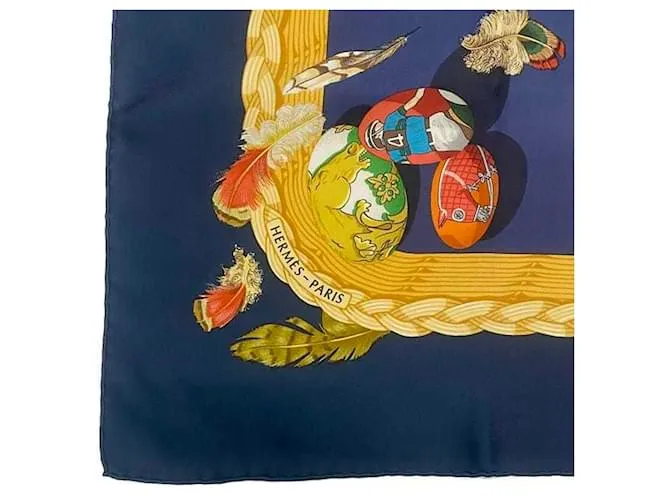 Bufanda Hermès Carré 90 Multicolor Dorado Azul marino 