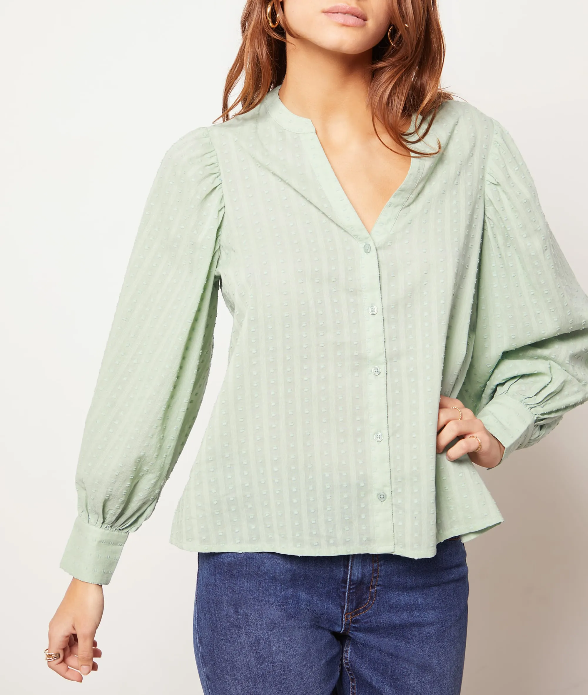 CAMISA DE ALGODóN, BORDADOS INGLESES TANIA CELADON  ETAM
