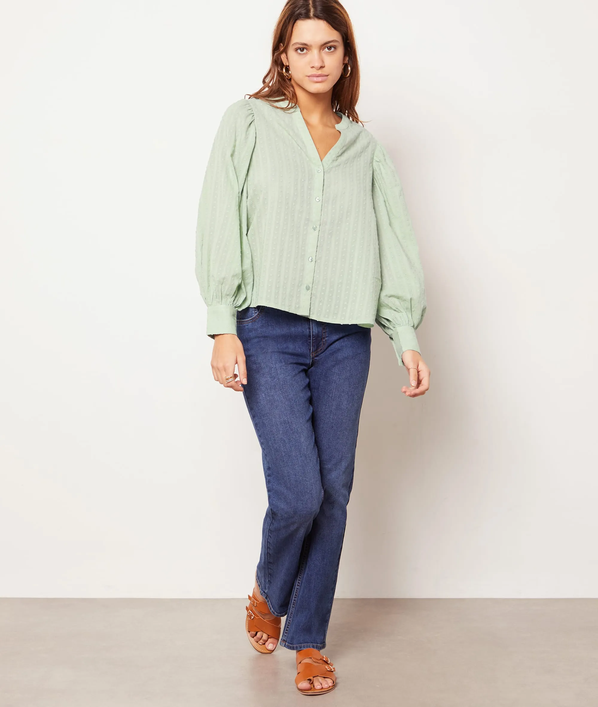 CAMISA DE ALGODóN, BORDADOS INGLESES TANIA CELADON  ETAM