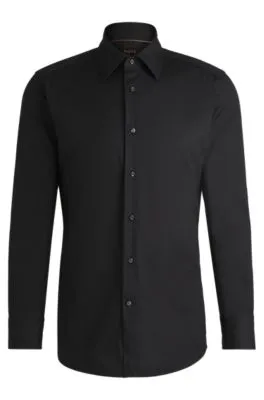Camisa slim fit de popelín de algodón con elástico