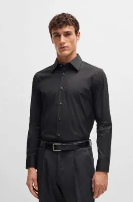 Camisa slim fit de popelín de algodón con elástico