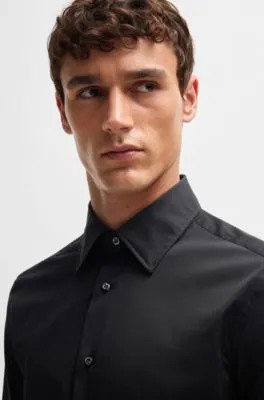 Camisa slim fit de popelín de algodón con elástico