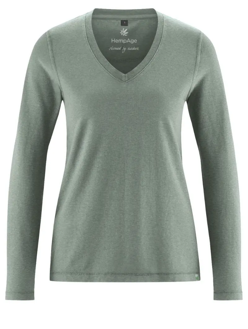 Camiseta cuello pico de manga larga ecológica