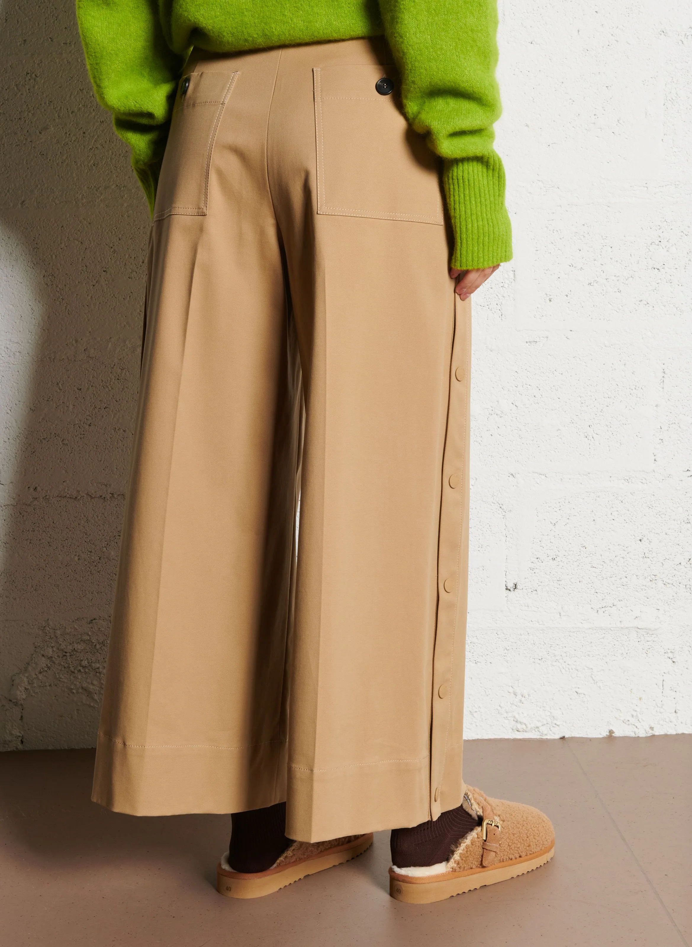 CAPRILE  PANTALóN ANCHO ESTILO TRENCH DE ALGODóN MEZCLADO EN BEIGE