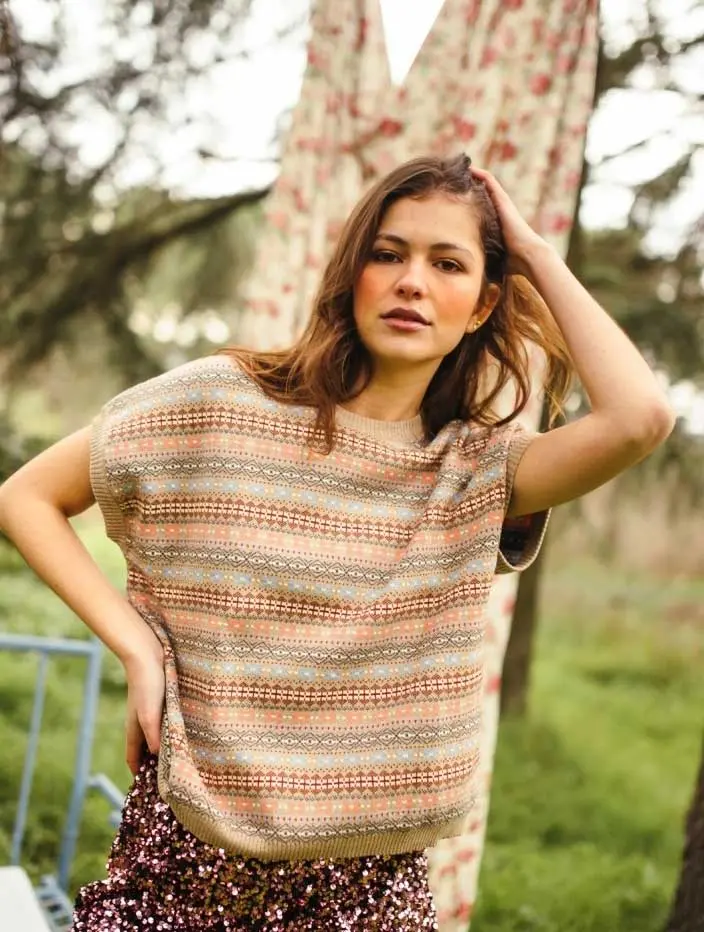 Chaleco jacquard de punto oversize mujer