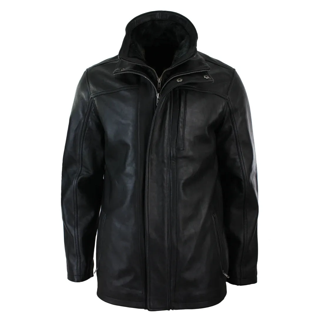 Chaqueta 3/4 de cuero tipo Safari para caballero doble cremallera en Marrón y Negro
