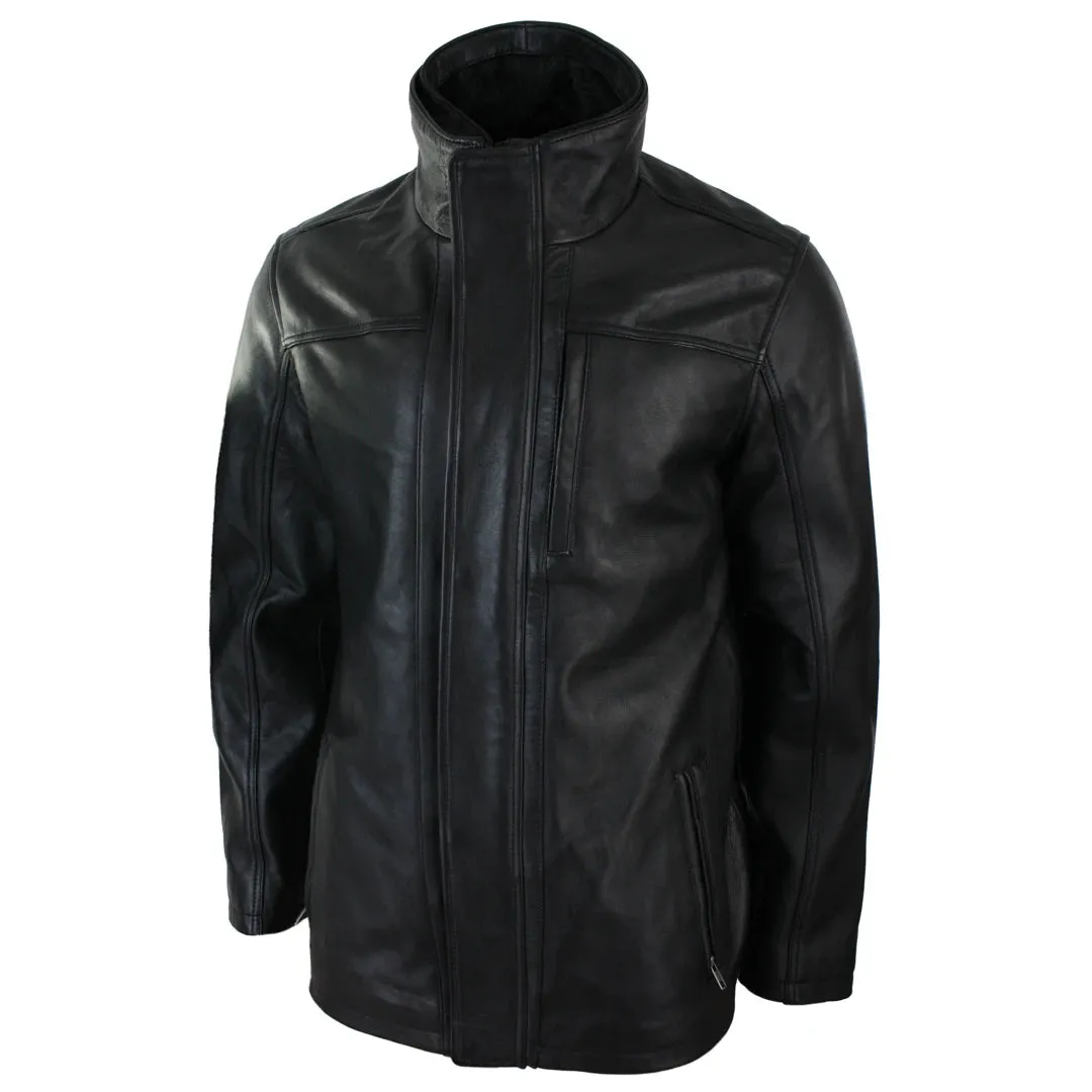Chaqueta 3/4 de cuero tipo Safari para caballero doble cremallera en Marrón y Negro