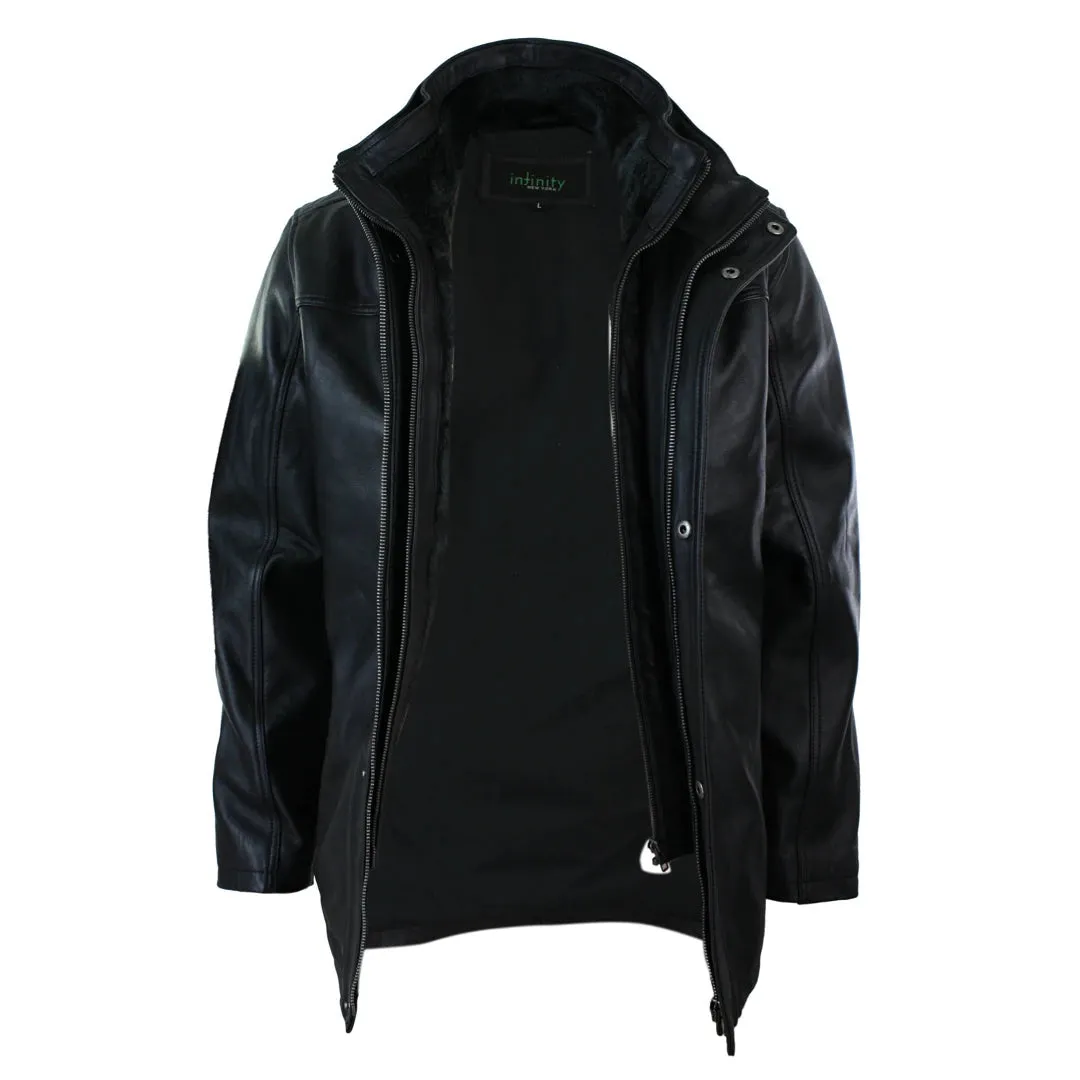 Chaqueta 3/4 de cuero tipo Safari para caballero doble cremallera en Marrón y Negro