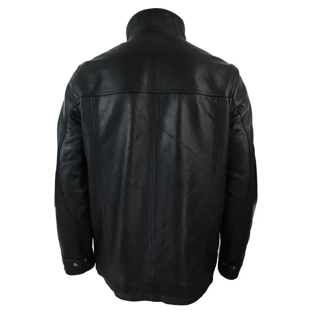Chaqueta 3/4 de cuero tipo Safari para caballero doble cremallera en Marrón y Negro