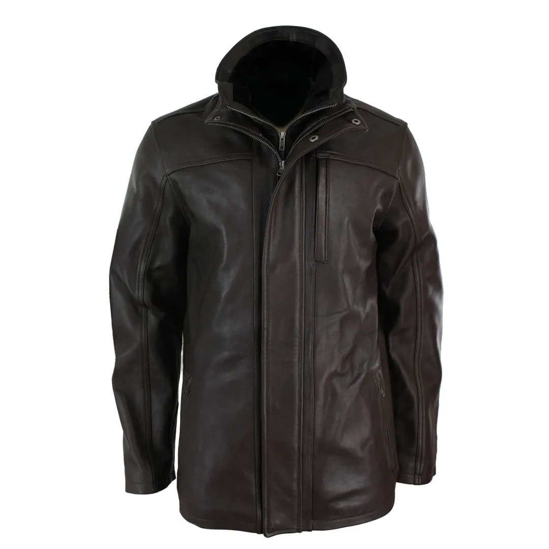 Chaqueta 3/4 de cuero tipo Safari para caballero doble cremallera en Marrón y Negro