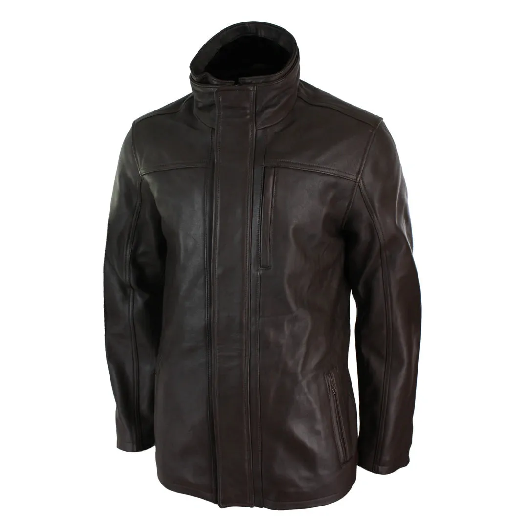 Chaqueta 3/4 de cuero tipo Safari para caballero doble cremallera en Marrón y Negro
