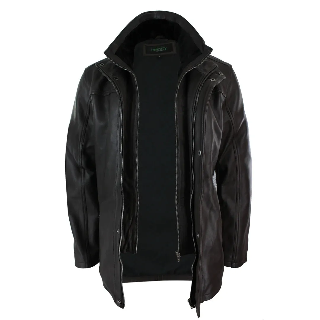 Chaqueta 3/4 de cuero tipo Safari para caballero doble cremallera en Marrón y Negro