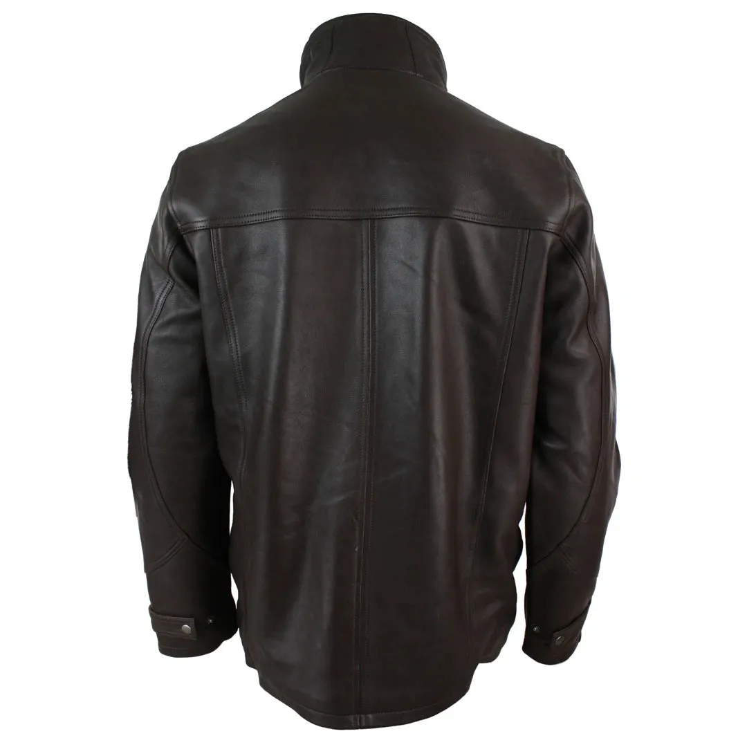 Chaqueta 3/4 de cuero tipo Safari para caballero doble cremallera en Marrón y Negro