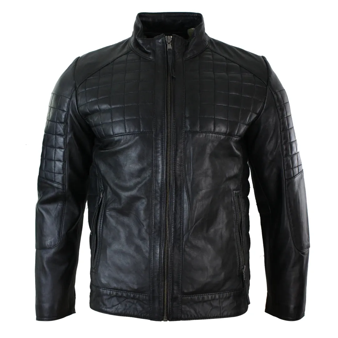 Chaqueta con cremallera de cuero ajustada estilo Biker para hombre