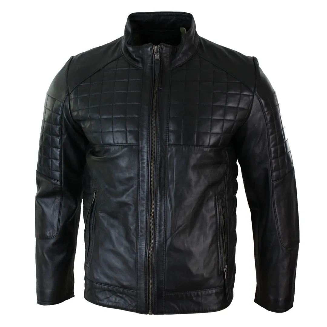 Chaqueta con cremallera de cuero ajustada estilo Biker para hombre